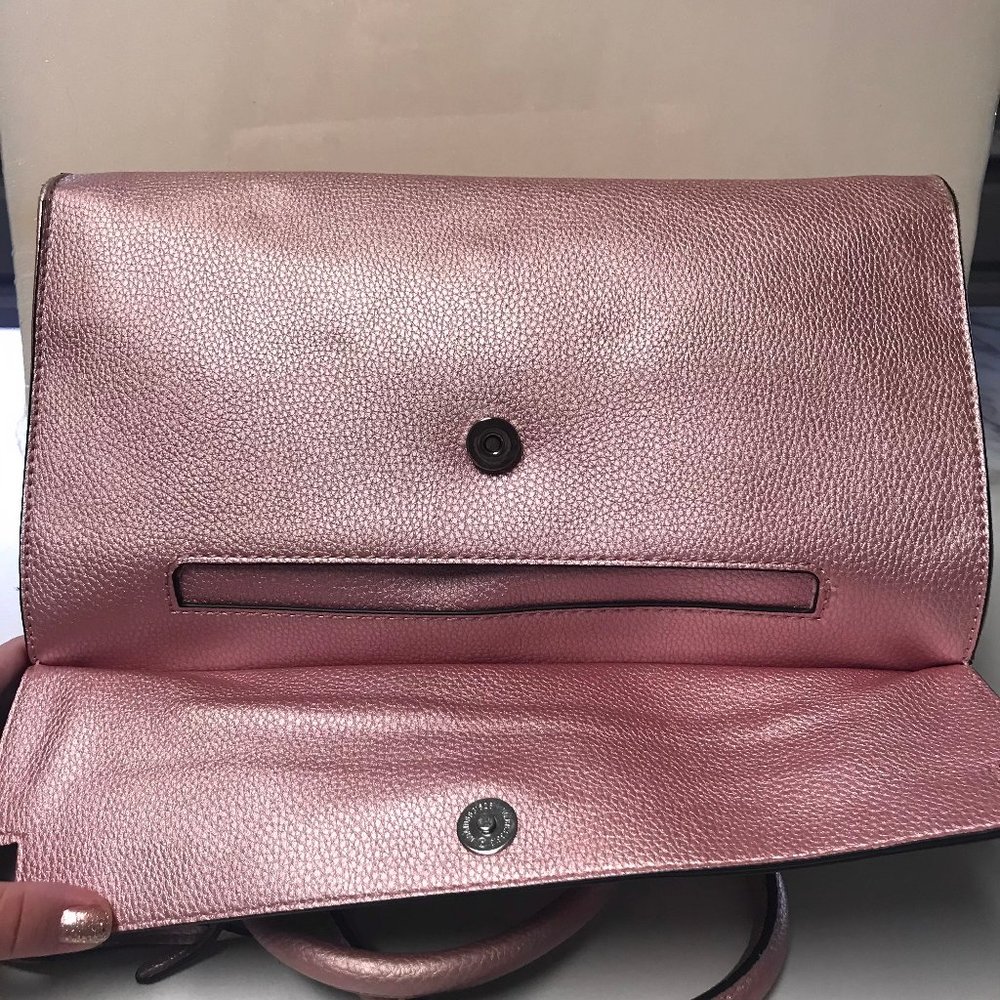 GUESS METALLIC PINK FAUX LEATHER SATCHEL BAG - Picture 6 of 13